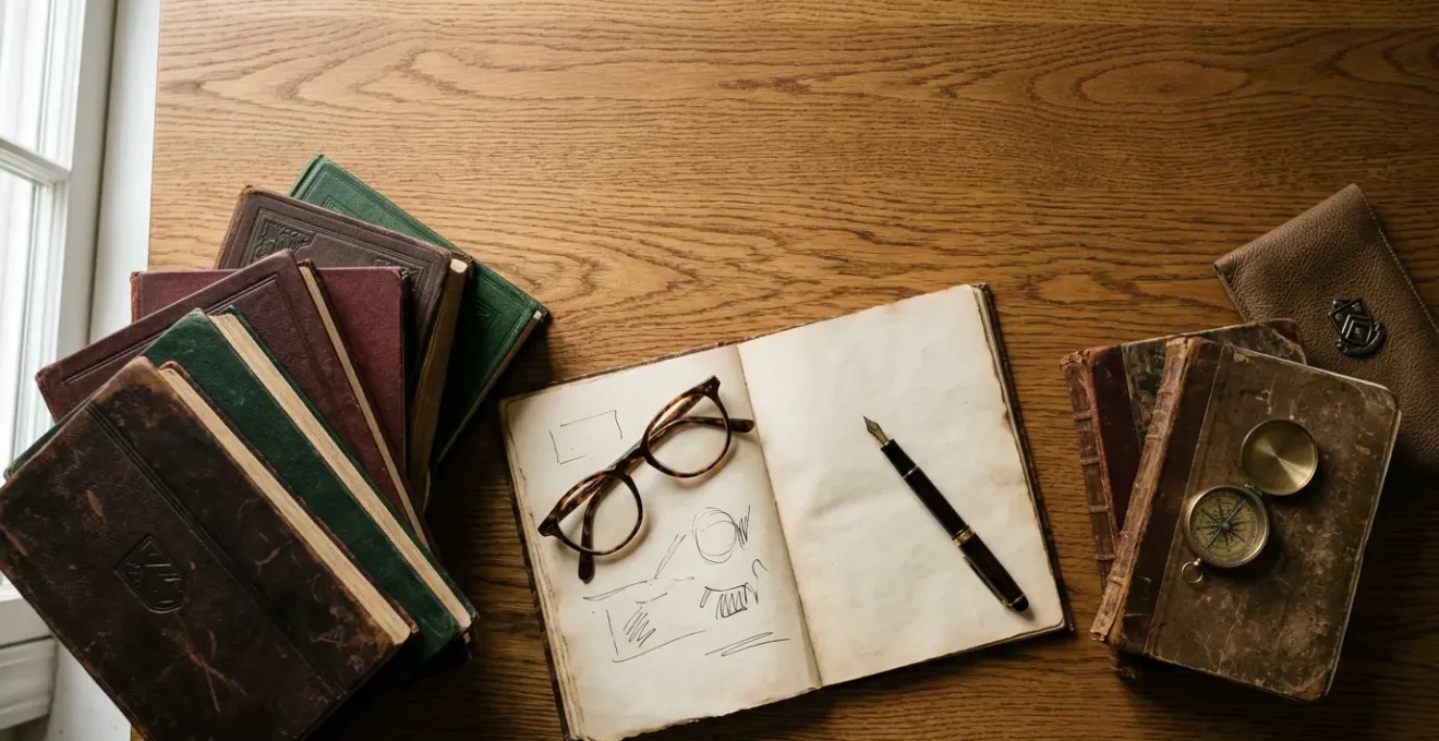 Close-up photograph of academic research materials and scholarly tools on desk surface showing research quality assessment