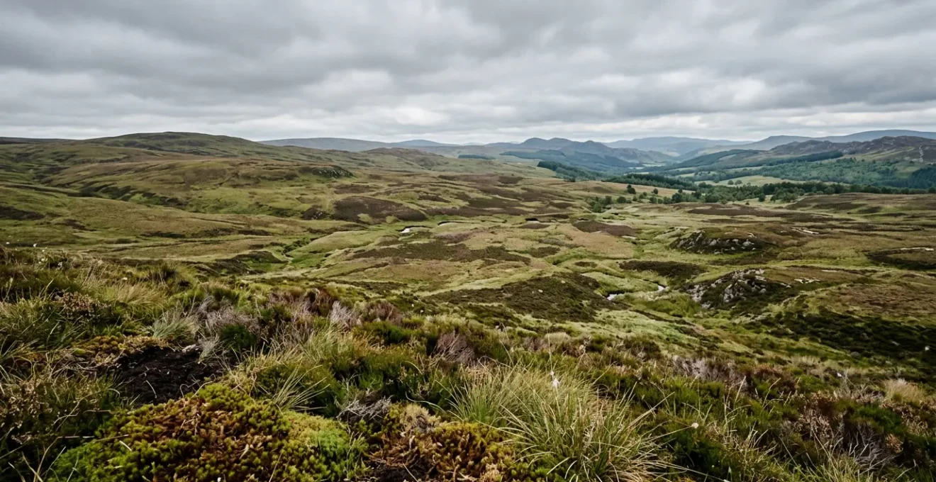 Wide view of British moorland landscape showing diverse ecosystem monitoring zones