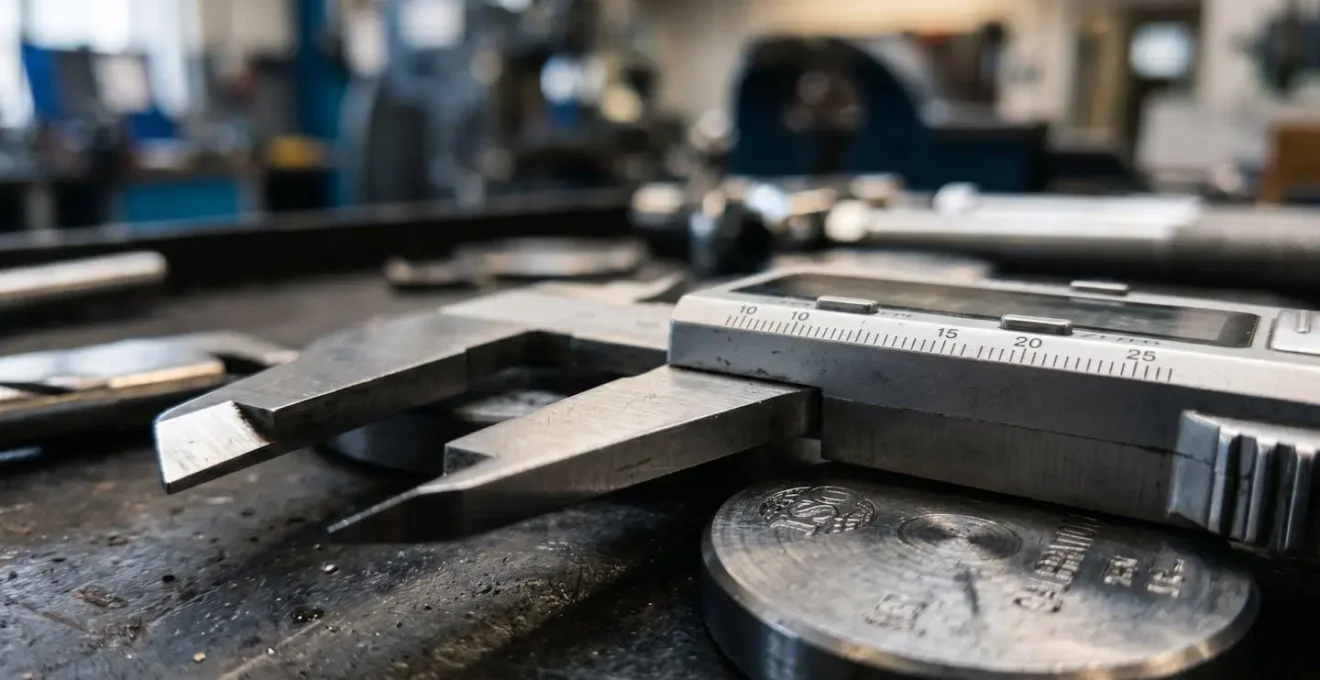 Close-up view of precision engineering measurement and quality control in UK manufacturing setting