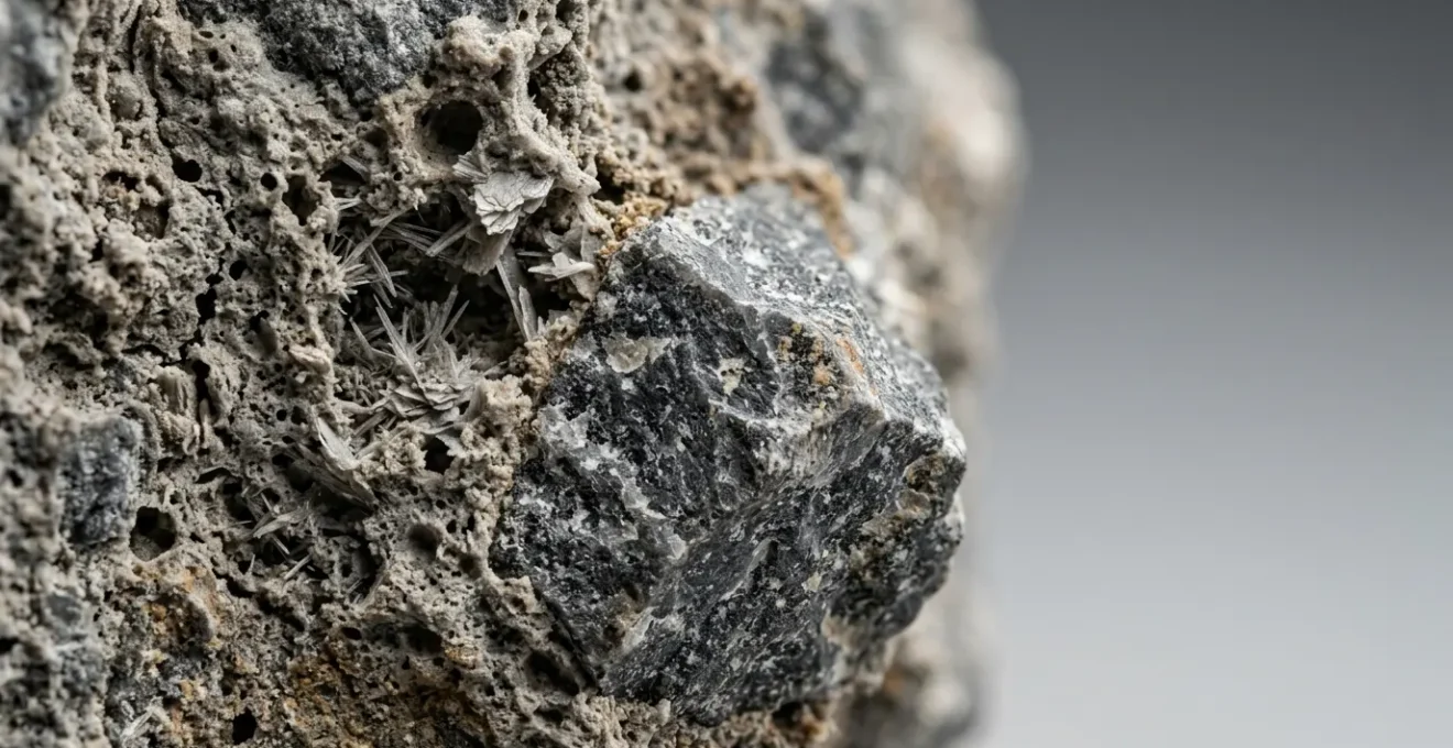 Close-up view of construction material microstructure revealing internal grain patterns and material composition