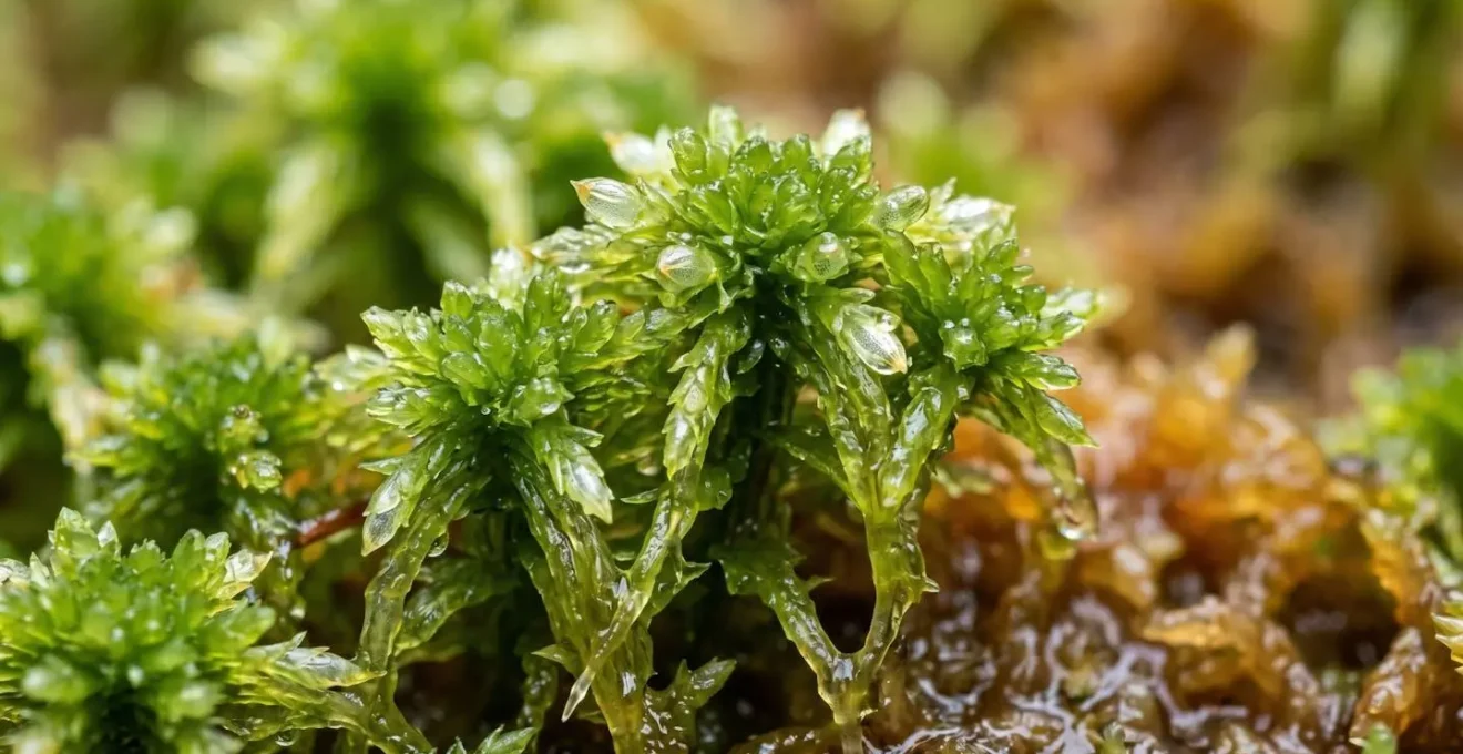 Extreme close-up of Sphagnum moss structures showing healthy regeneration detail