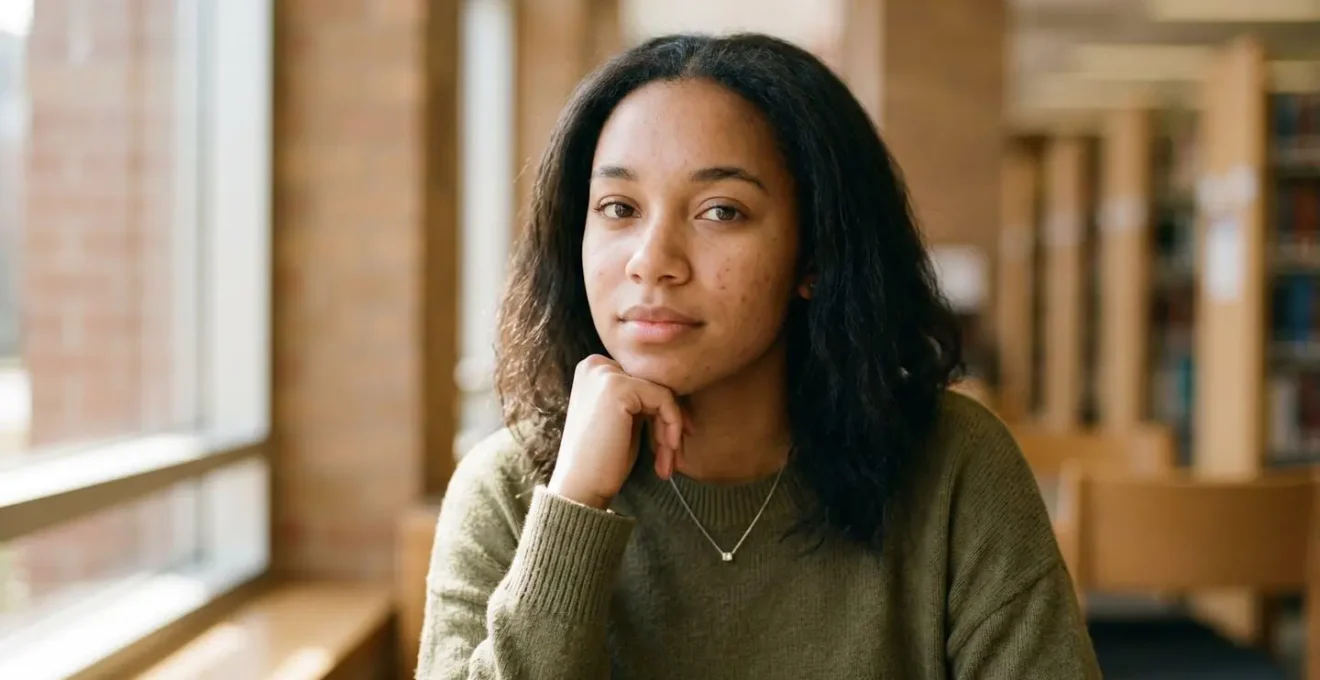 Close-up portrait showing authentic human expression representing student wellbeing and support