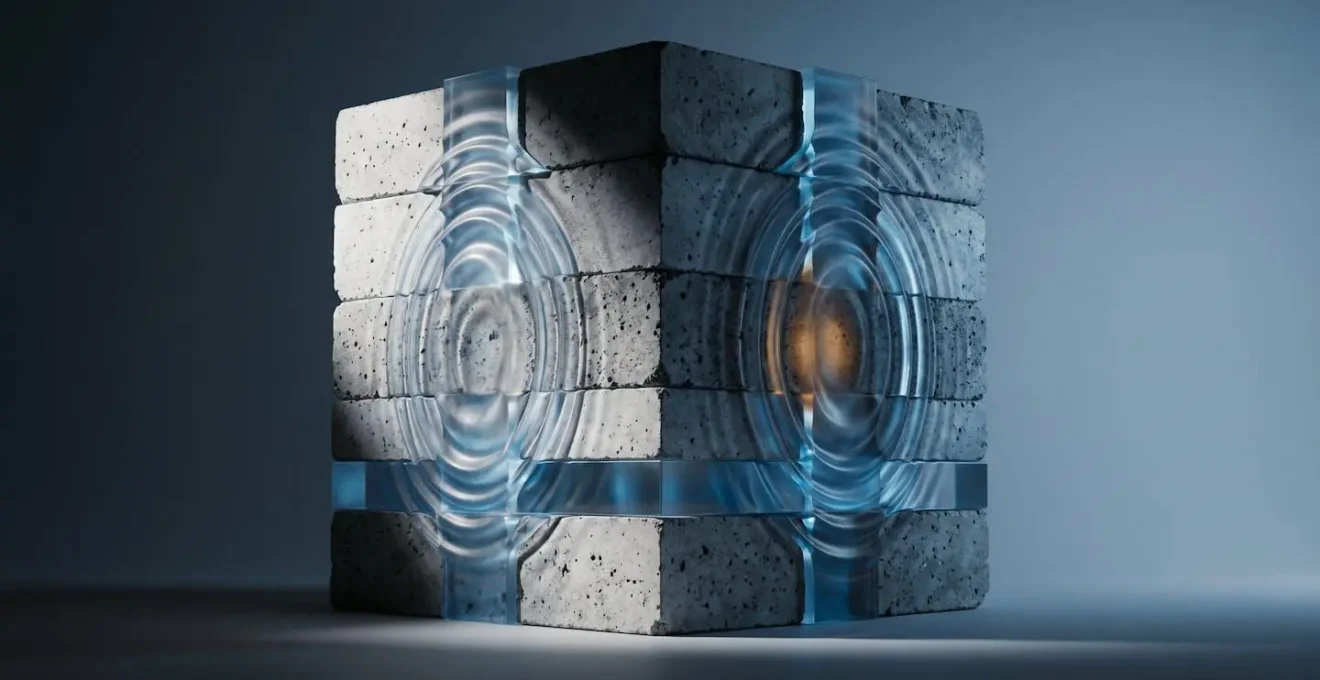Ultrasonic testing equipment analyzing internal concrete structure with visible sound wave patterns