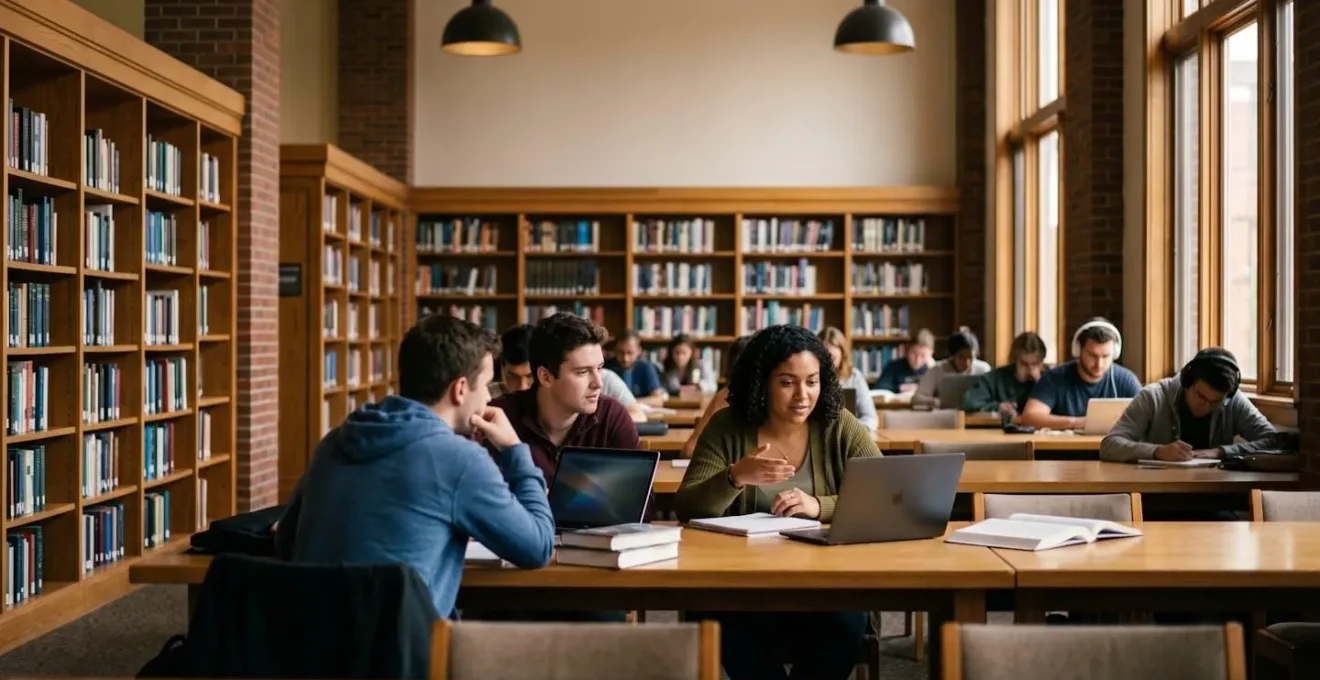 University library interior during midterm week showing authentic student study environment