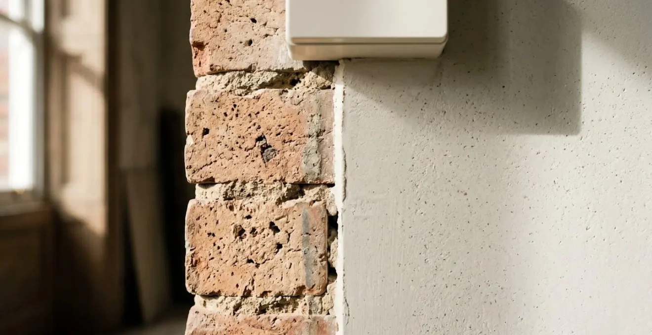 Close-up interior detail of Victorian terrace showing raised electrical sockets and flood-resistant modifications